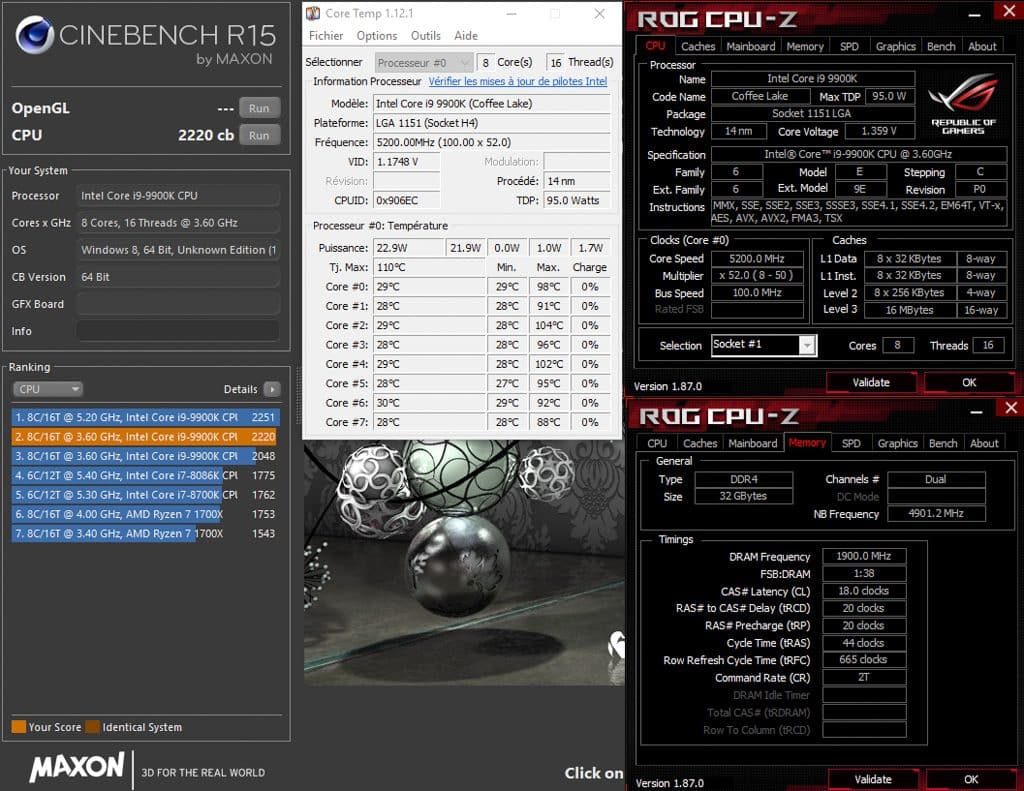 Intel 9th Gen Cinebench R15 après DELID