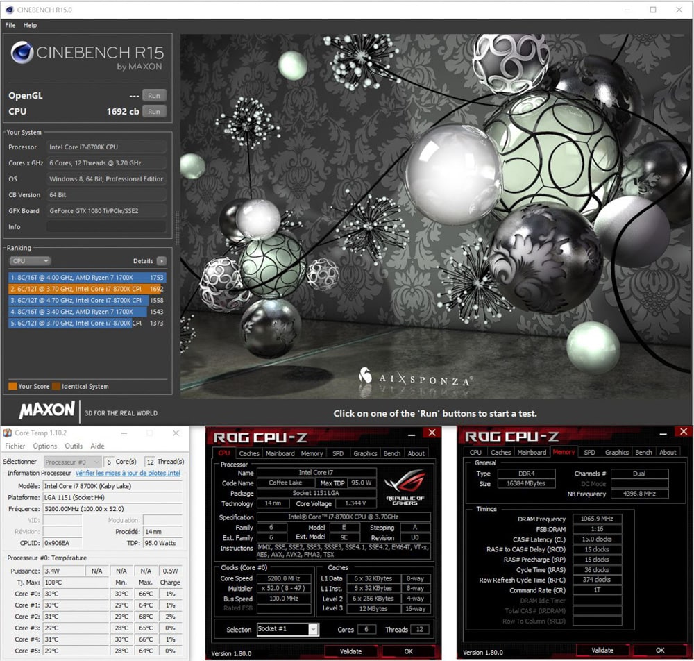 Cinebench à 5.2Ghz pour 1.34v dans notre tutoriel DELID pour décapsuler votre processeur Intel en toute sécurité