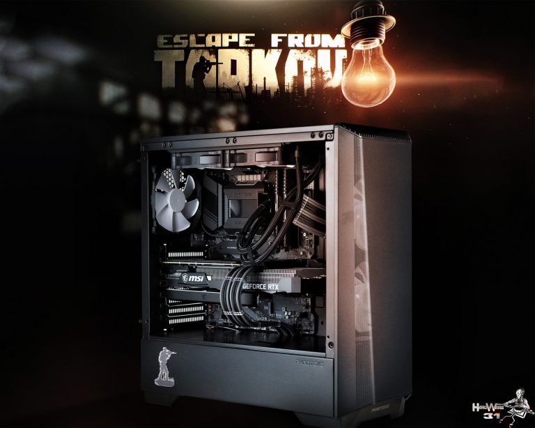 Montage client effectué avec le configurateur PC Hardware31 dans un Phanteks Eclipse P360A sur le thème d'Escape from Tarkov