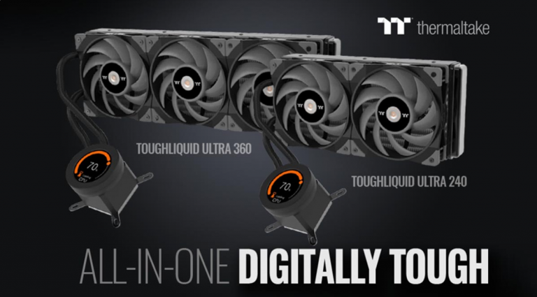 Thermaltake présente ses aio toughliquid ultra équipé des toughfan 12 turbo et d'une pompe avec écran LCD